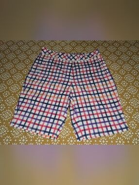 Lady Hagen Plaid Bermuda Shorts with Blue, Purple And Red Checks